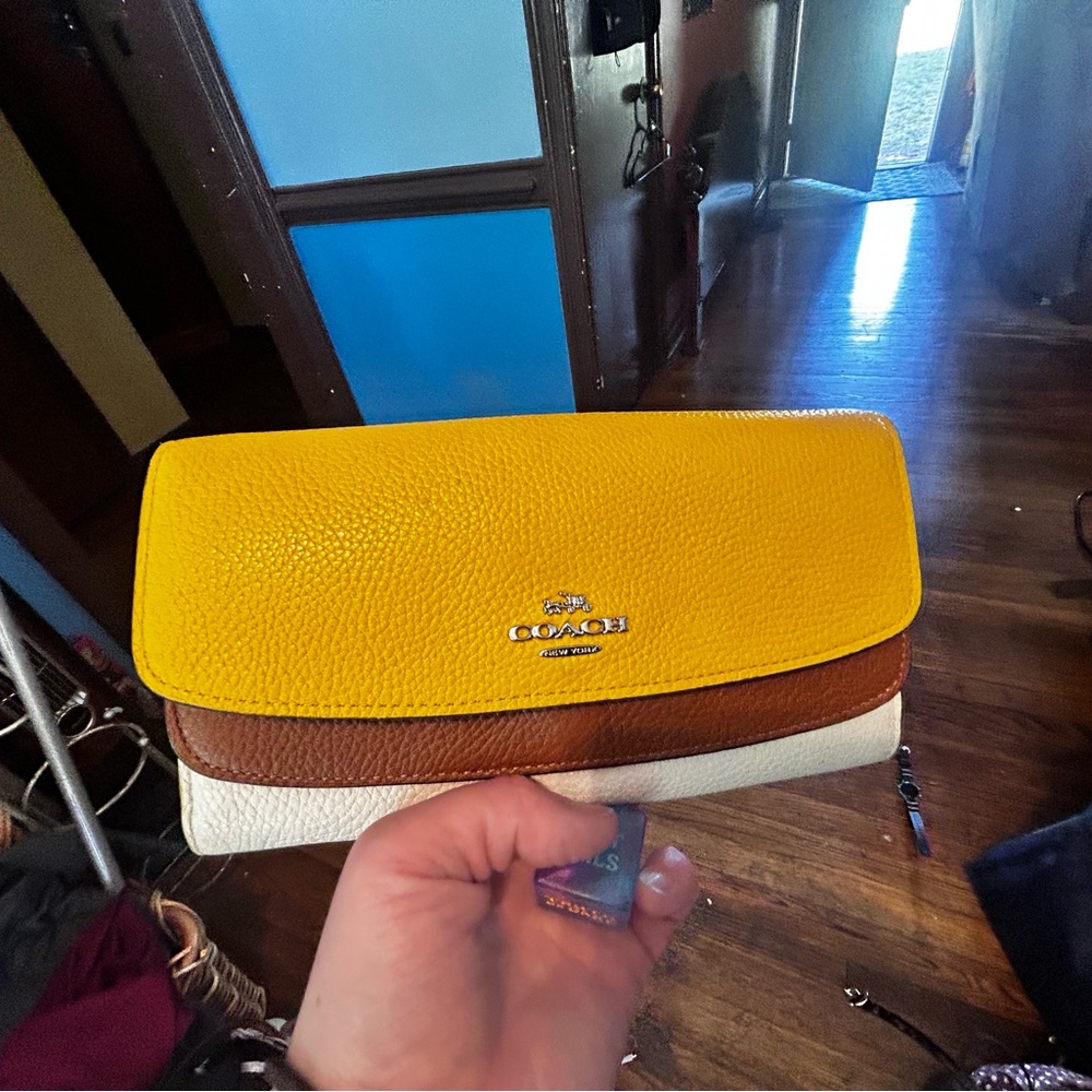 Coach Yellow and Brown Leather Key & Card Holder